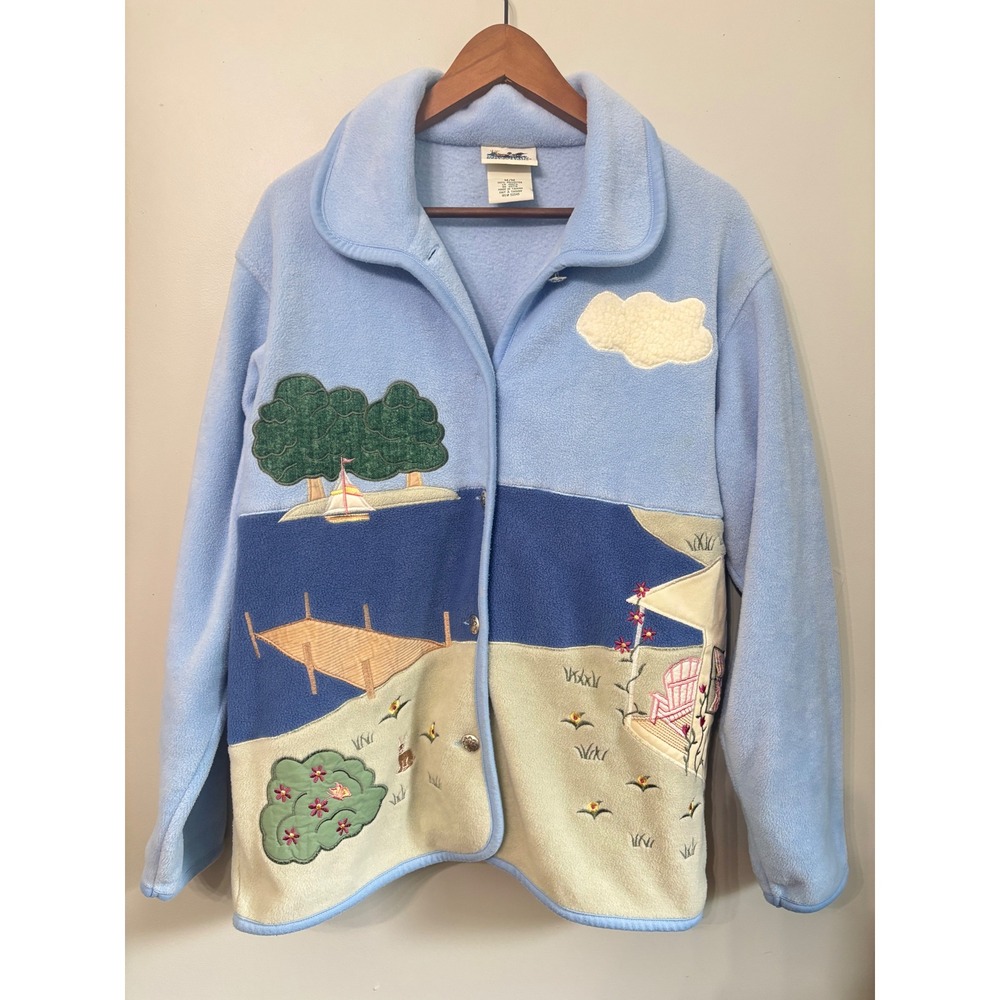 Northern Reflections Vintage Fleece Jacket M Blue Lake Sailboat Embroidered